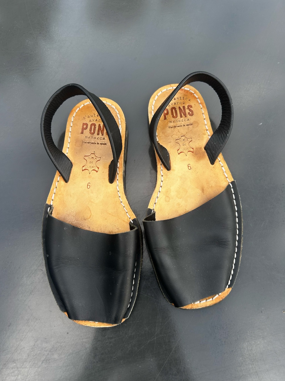 PONS Black Leather Slingback Sandals